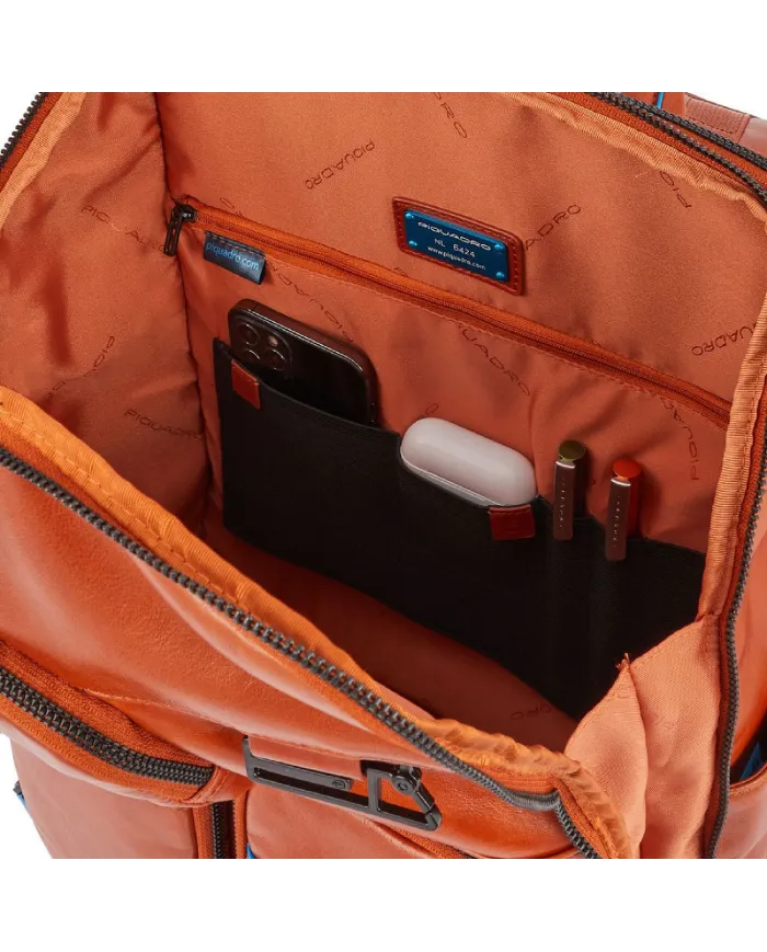 Piquadro Zaino in pelle porta pc 15,6 Blue square B2V Nero