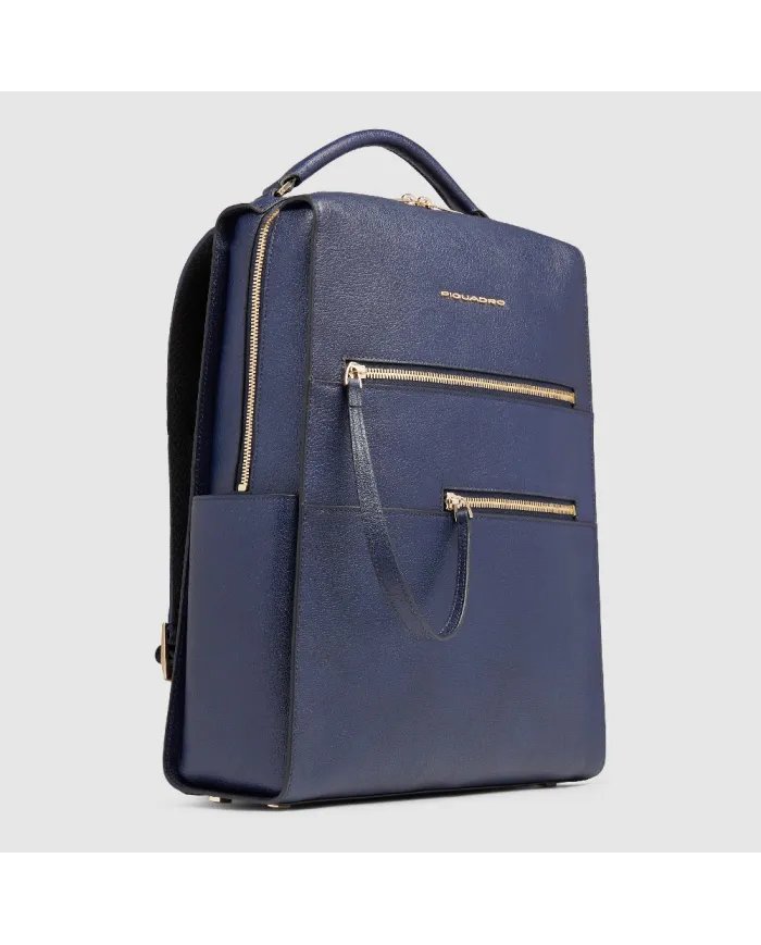 Piquadro Zaino pelle porta pc 14" Patricia Blu