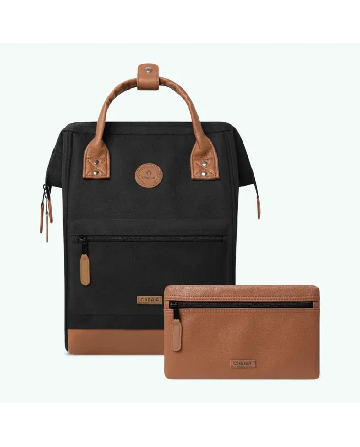 CABAIA Zaino Medio cordura Cologne Nero/Cuoio