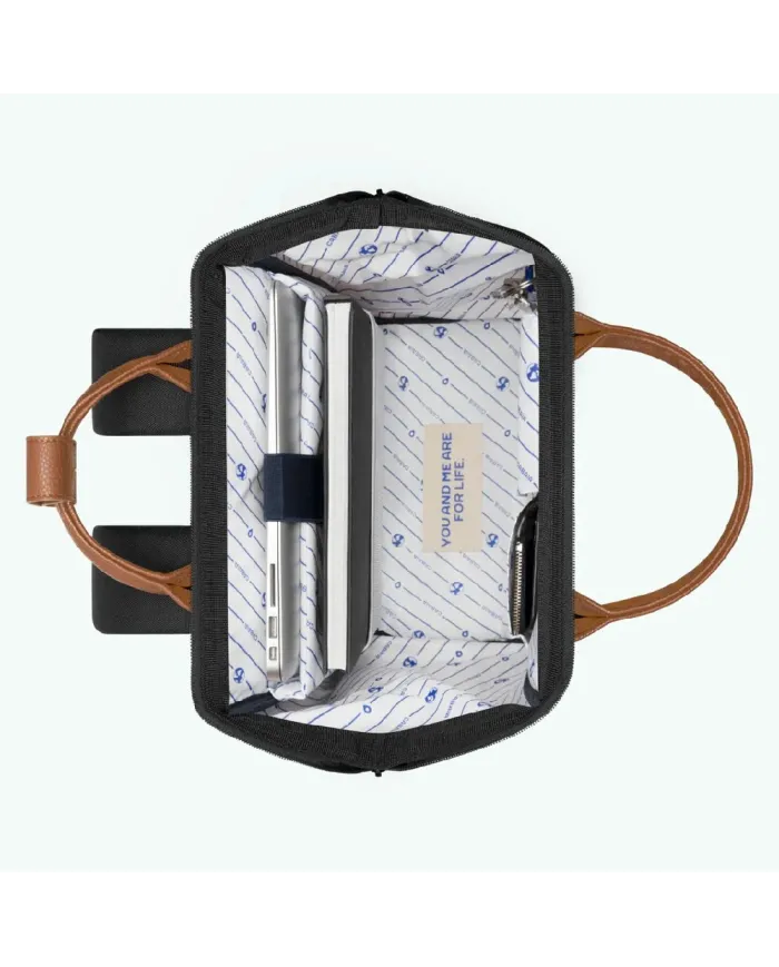 CABAIA Zaino Medio cordura Cologne Nero/Cuoio