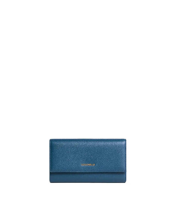Coccinelle Portafoglio grande in pelle "Metallic soft" Avio