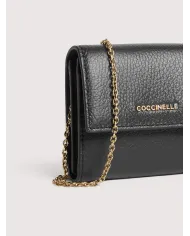 Coccinelle Portafoglio piccolo in pelle con tracolla Metallic Soft Nero