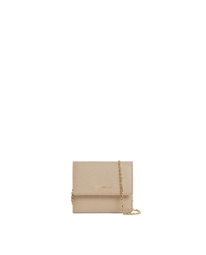 Coccinelle Portafoglio piccolo in pelle con tracolla Metallic Soft Beige