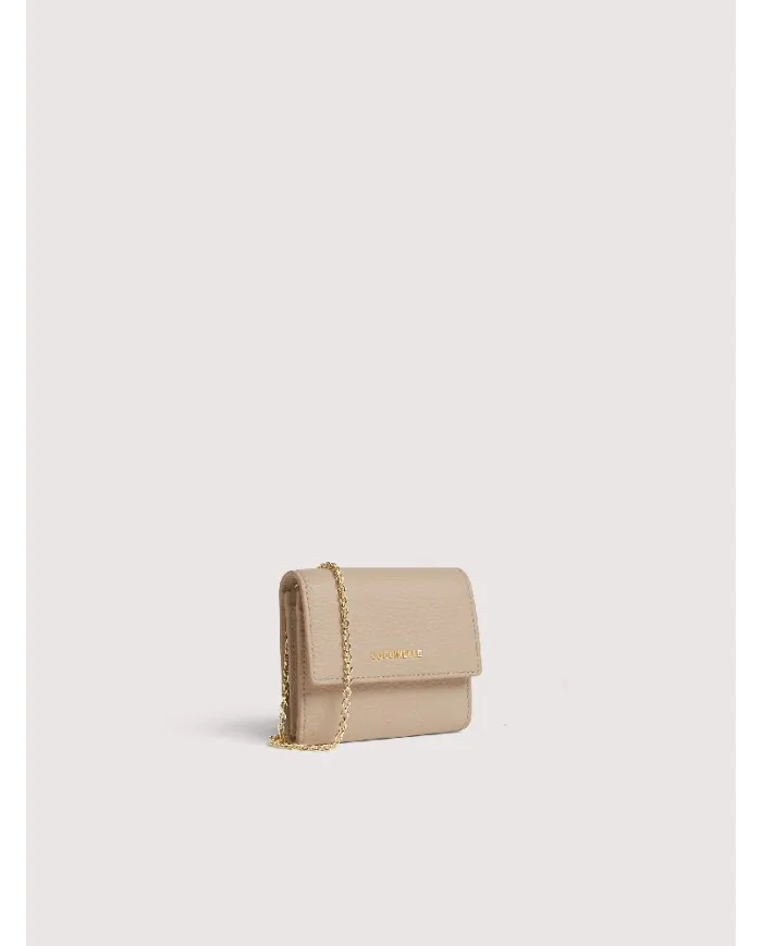 Coccinelle Portafoglio piccolo in pelle con tracolla Metallic Soft Beige