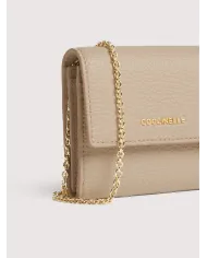 Coccinelle Portafoglio piccolo in pelle con tracolla Metallic Soft Beige