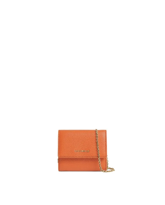 Coccinelle Portafoglio piccolo in pelle con tracolla Metallic Soft Cuoio