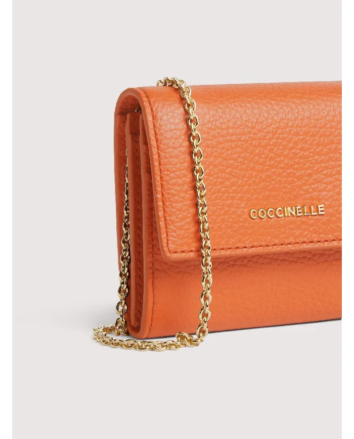 Coccinelle Portafoglio piccolo in pelle con tracolla Metallic Soft Cuoio