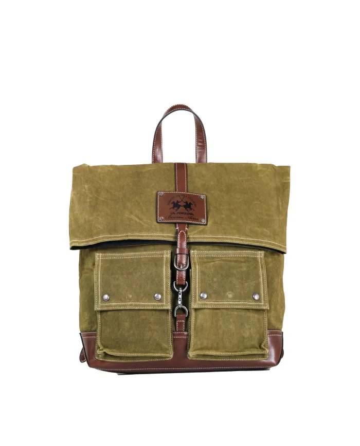 La Martina Zaino uomo Buenos Aires in Canvas Cerato vintage Verde/Testa moro