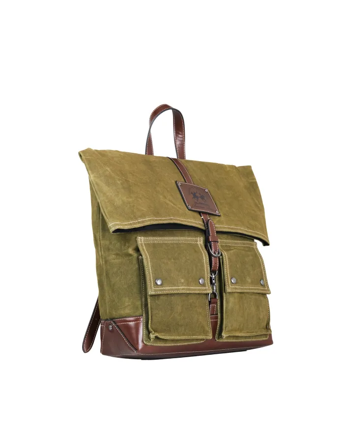 La Martina Zaino uomo Buenos Aires in Canvas Cerato vintage Verde/Testa moro