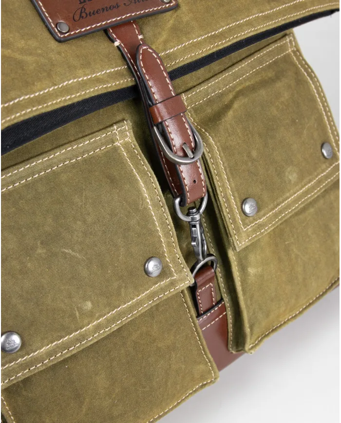 La Martina Zaino uomo Buenos Aires in Canvas Cerato vintage Verde/Testa moro