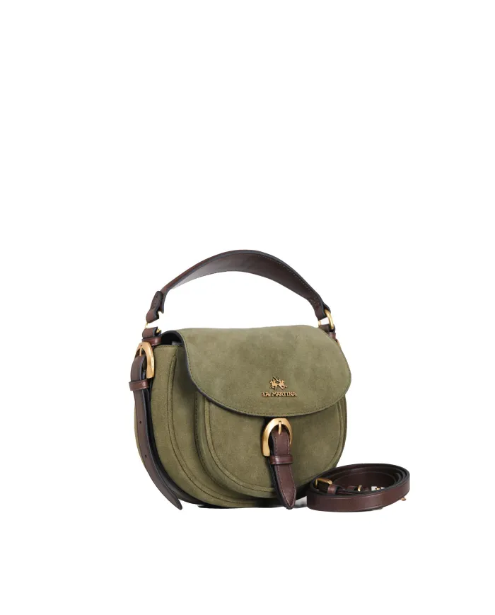 La Martina Borsa bandoliera Sienna in suede Verde/Testa moro