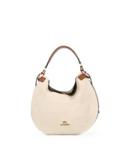 La Martina Borsa Hobo a spalla Luna in Camoscio e Cuoietto Beige/Cuoio