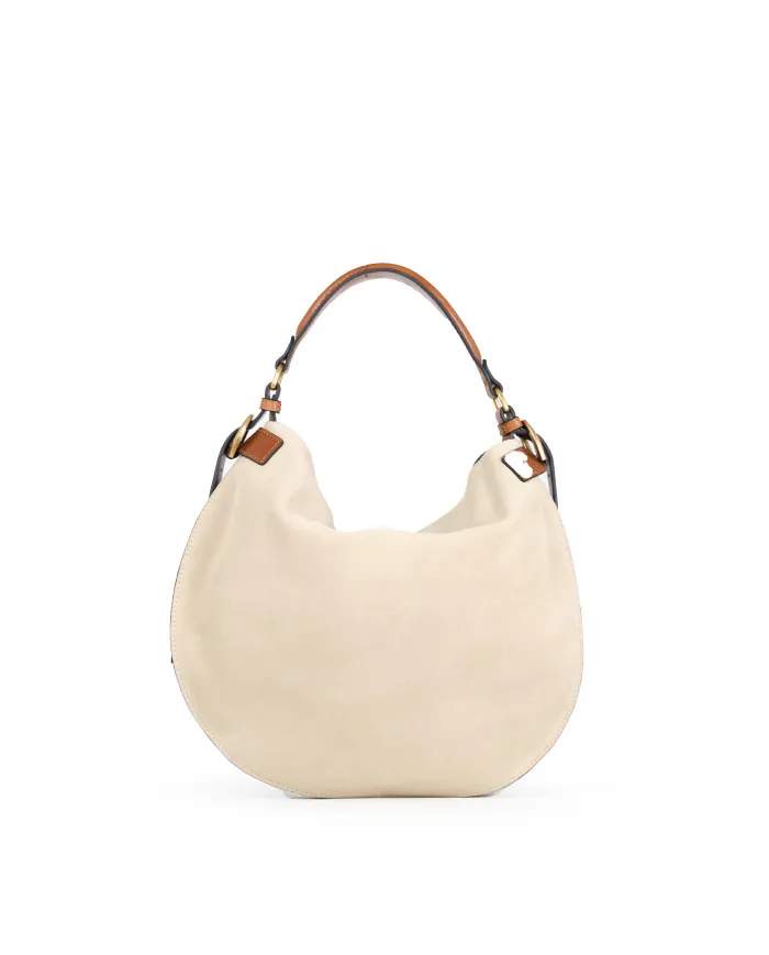 La Martina Borsa Hobo a spalla Luna in Camoscio e Cuoietto Beige/Cuoio