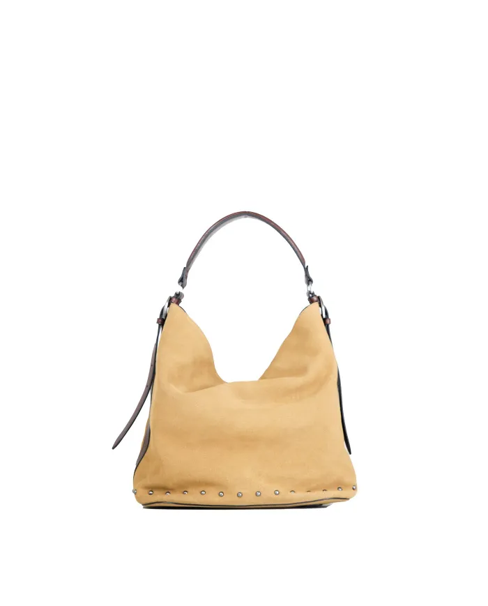 La Martina Borsa a tracolla scamosciata con borchie Cammello/Testa moro