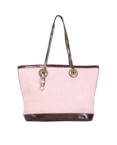 La Martina Shopping Bag Gaucho in Canvas Effetto Lino con Borchie Rosa