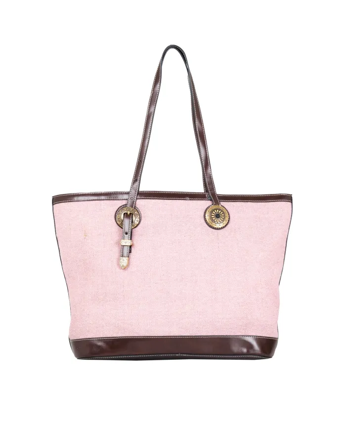 La Martina Shopping Bag Gaucho in Canvas Effetto Lino con Borchie Rosa