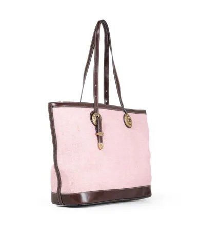 La Martina Shopping Bag Gaucho in Canvas Effetto Lino con Borchie Rosa