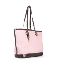 La Martina Shopping Bag Gaucho in Canvas Effetto Lino con Borchie Rosa