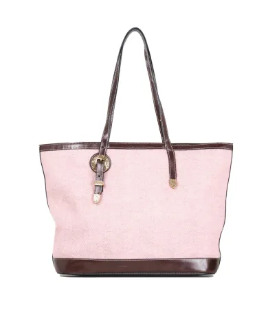 La Martina Shopping Bag Gaucho in Canvas Effetto Lino con Borchie Rosa