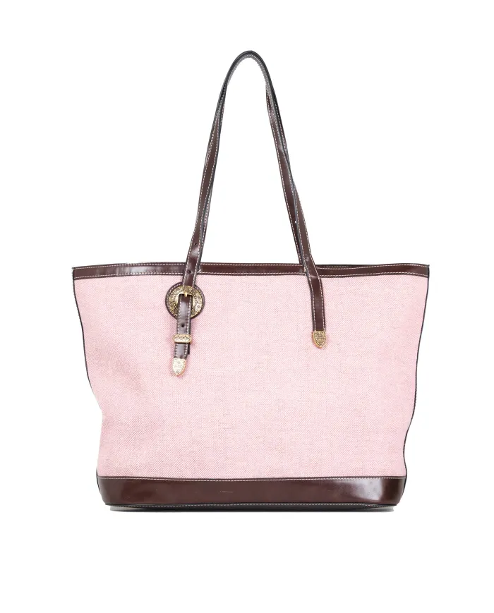 La Martina Shopping Bag Gaucho in Canvas Effetto Lino con Borchie Rosa