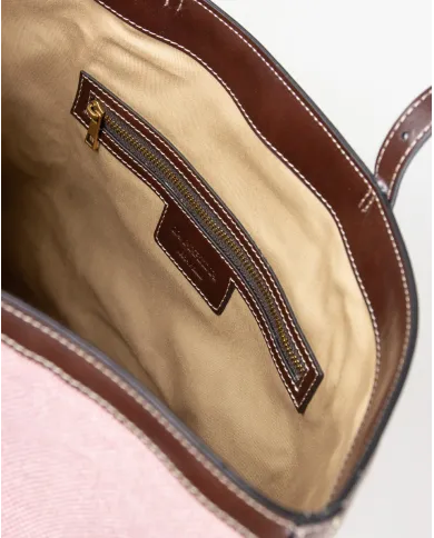 La Martina Shopping Bag Gaucho in Canvas Effetto Lino con Borchie Rosa