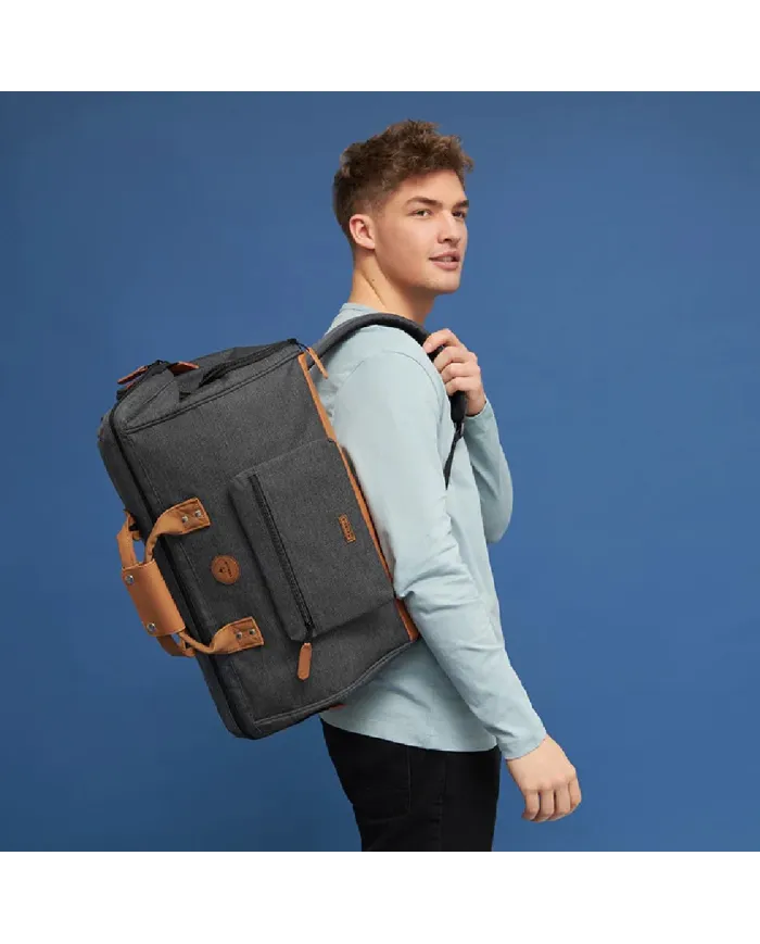 CABAIA Borsone zaino in tessuto Londres Grigio/Cuoio