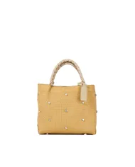 FRI-YAY Mini Borsa a Mano con Strass e Tracolla Cammello