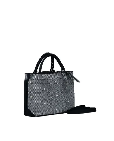 FRI-YAY Mini Borsa a Mano con Strass e Tracolla Nero
