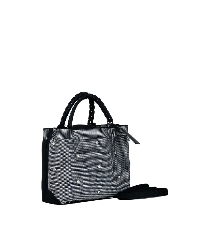 FRI-YAY Mini Borsa a Mano con Strass e Tracolla Nero