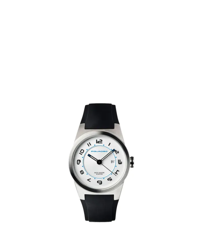 Piquadro Orologio donna in acciaio satinato con datario, Piquadro. Bianco/Nero