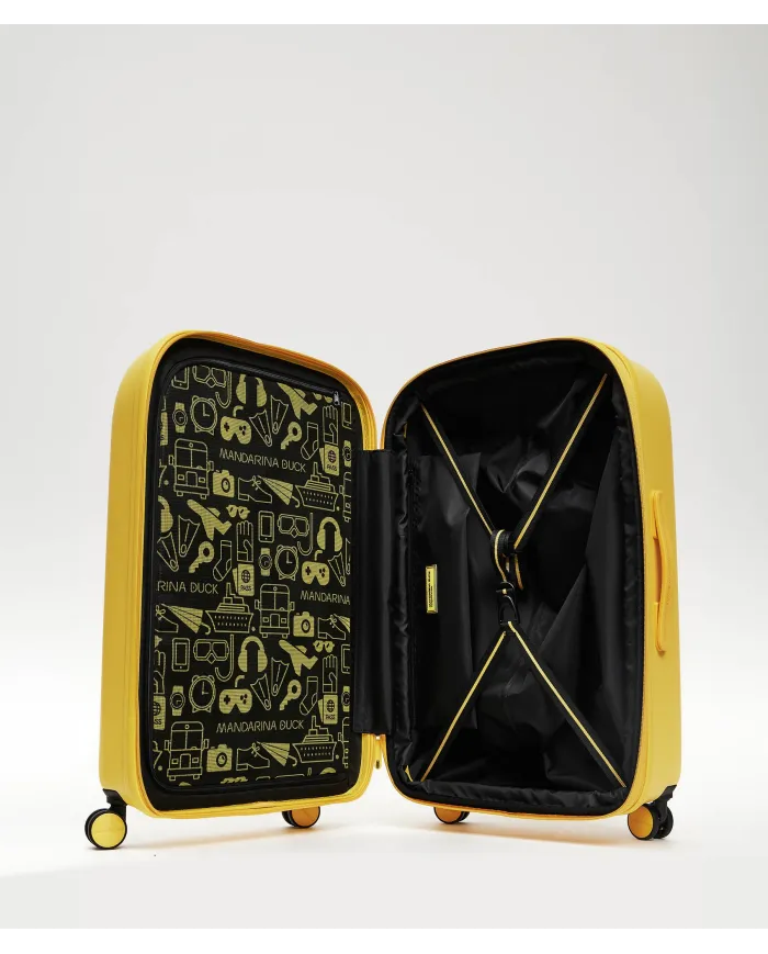 Mandarina Duck Logoduck+ Trolley Medio Rigido Espandibile - Valigia 4 Ruote in Policarbonato Giallo