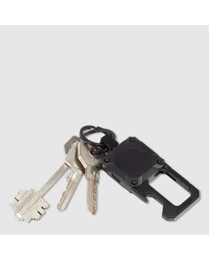Piquadro Porta chiavi in metallo con tracker Nero