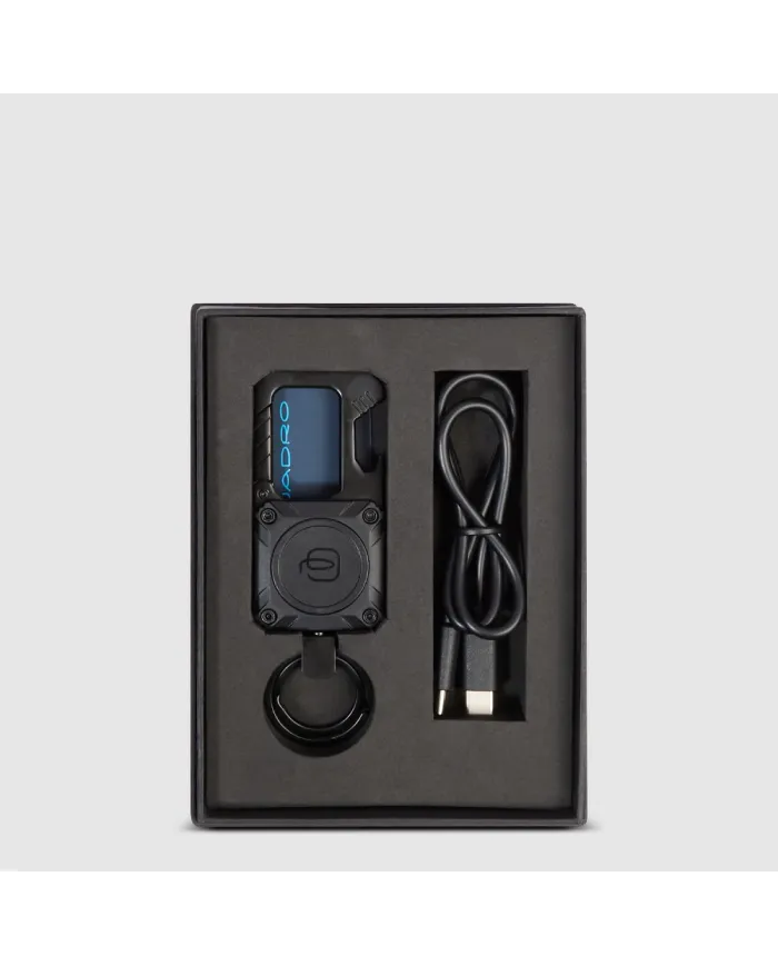 Piquadro Porta chiavi in metallo con tracker Nero