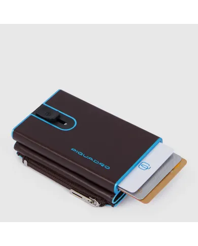 Piquadro Compact wallet con tasca monete Blue square Mogano
