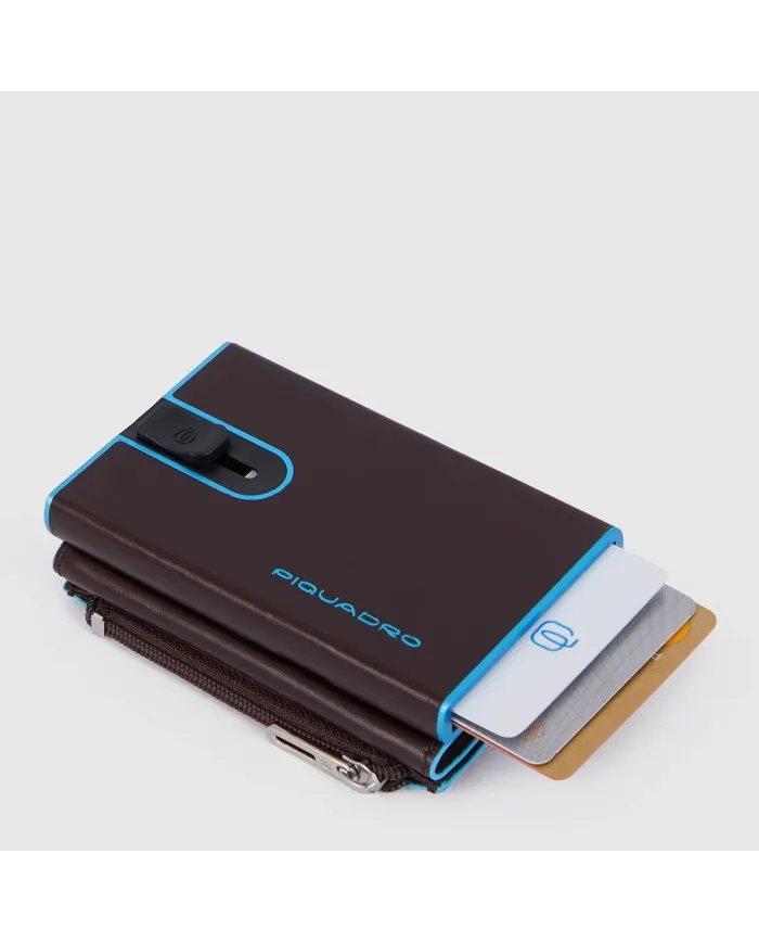 Piquadro Compact wallet con tasca monete Blue square Mogano