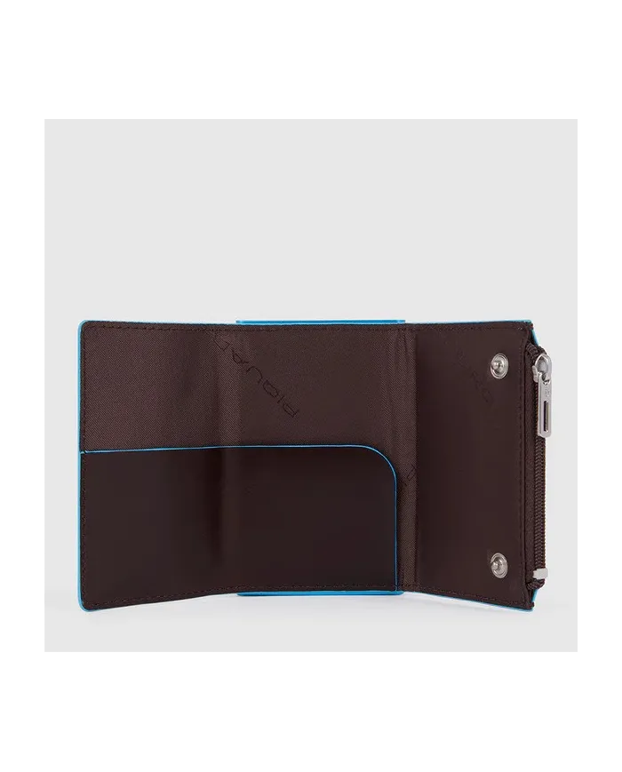 Piquadro Compact wallet con tasca monete Blue square Mogano