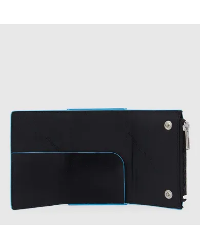 Piquadro Compact wallet con tasca monete Blue square Nero