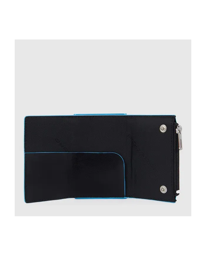 Piquadro Compact wallet con tasca monete Blue square Nero