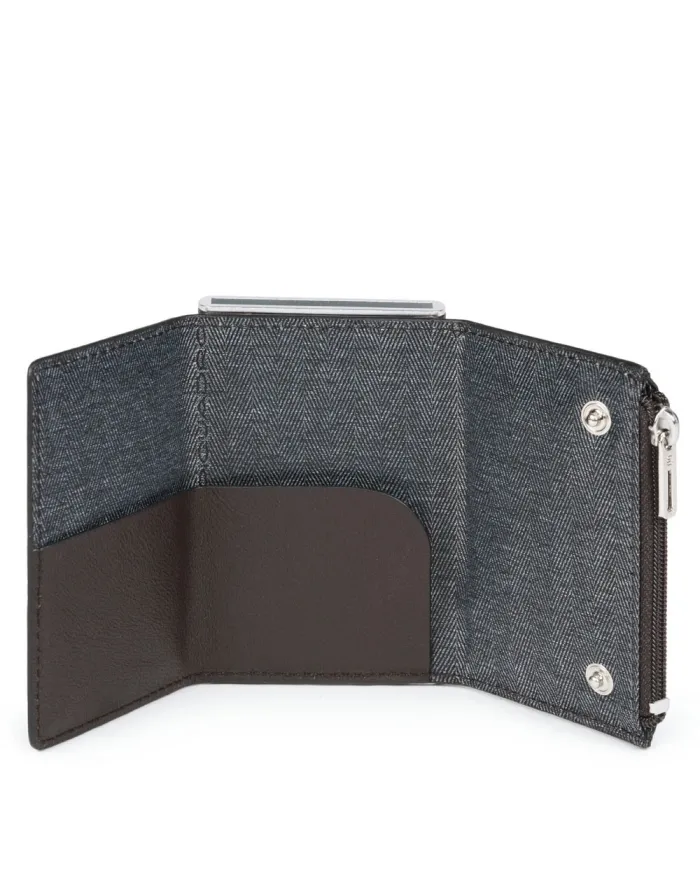 Piquadro Compact wallet con tasca monete Black square Testa moro