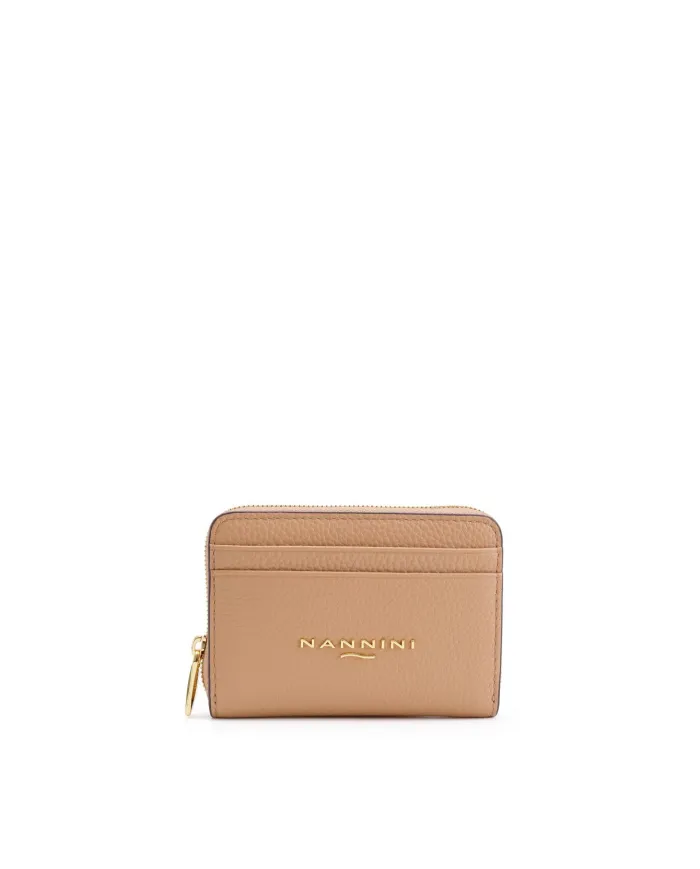 Nannini Porta carte di credito donna in pelle con chiusura zip Wallis Cammello