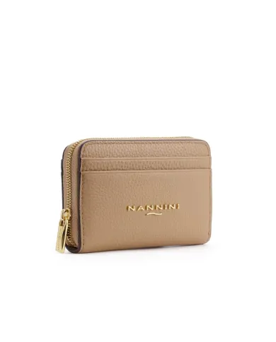 Nannini Porta carte di credito donna in pelle con chiusura zip Wallis Cammello