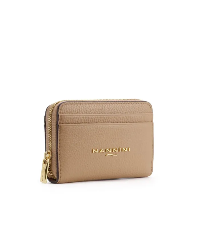 Nannini Porta carte di credito donna in pelle con chiusura zip Wallis Cammello