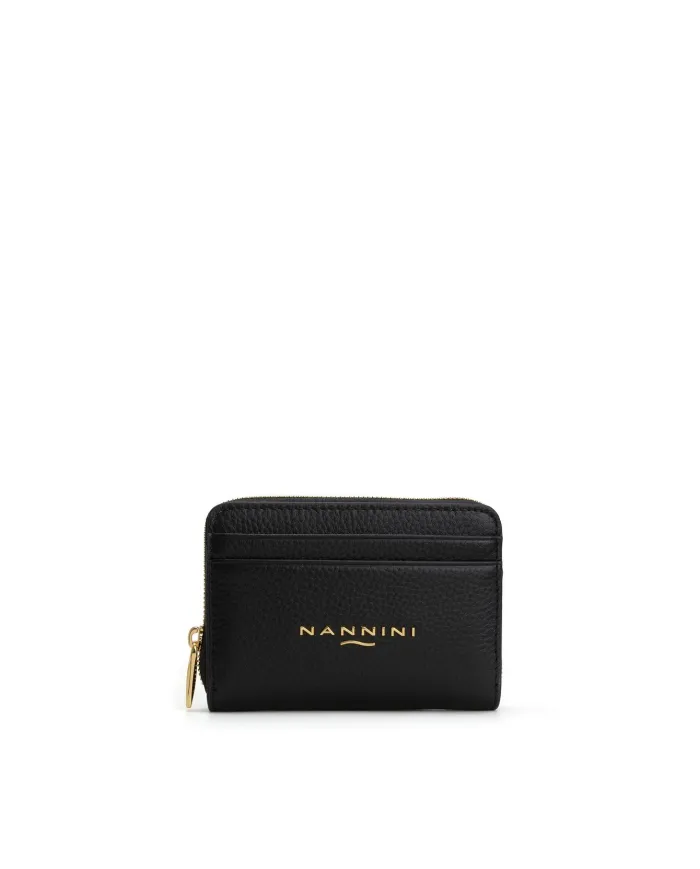 Nannini Porta carte di credito donna in pelle con chiusura zip Wallis Nero