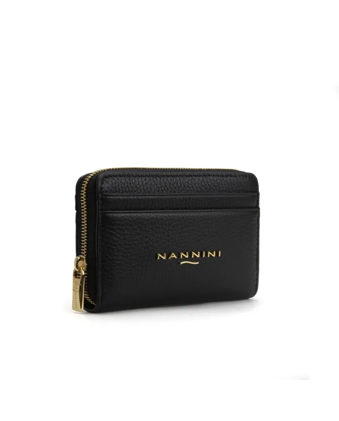 Nannini Porta carte di credito donna in pelle con chiusura zip Wallis Nero