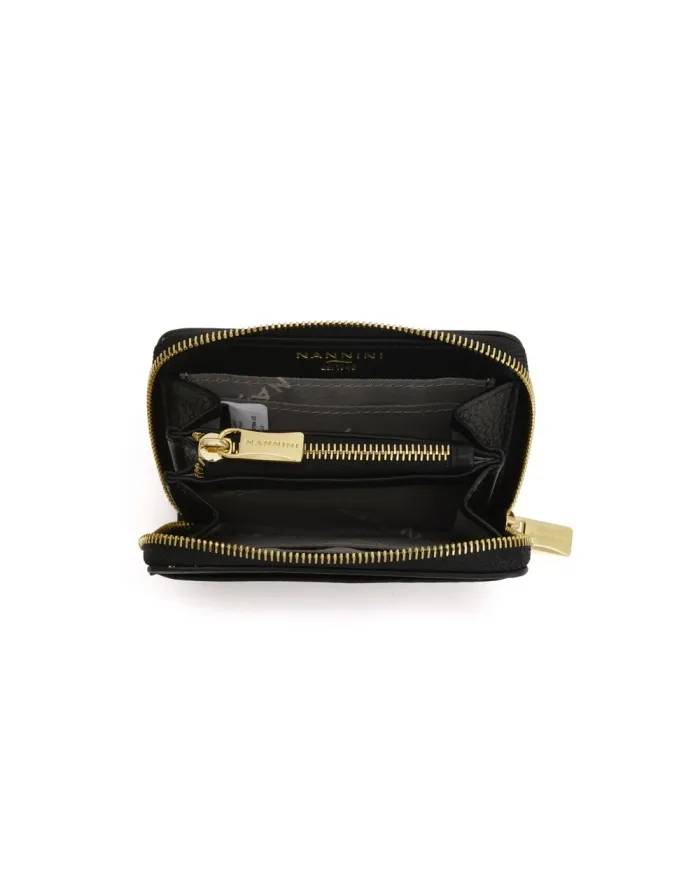 Nannini Porta carte di credito donna in pelle con chiusura zip Wallis Nero