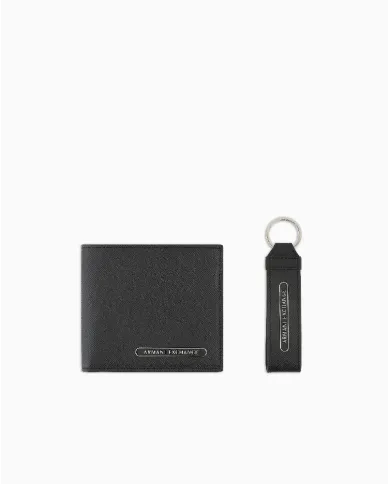 Armani Exchange Cofanetto regalo portafoglio e portachiavi Nero