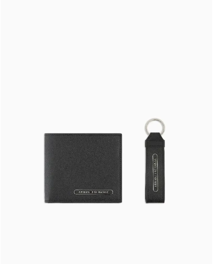 Armani Exchange Cofanetto regalo portafoglio e portachiavi Nero