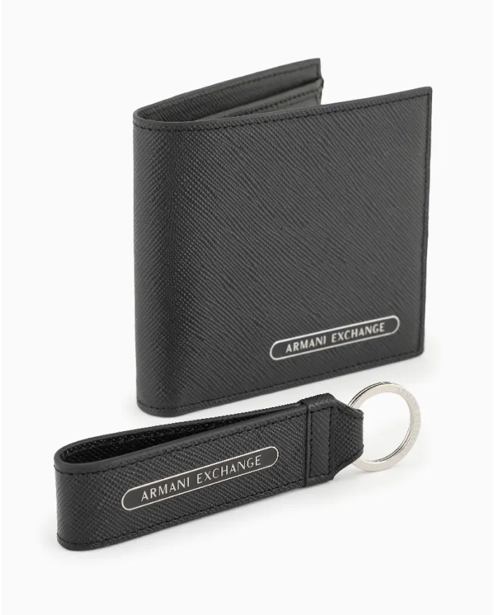 Armani Exchange Cofanetto regalo portafoglio e portachiavi Nero