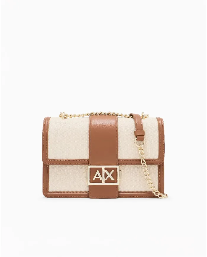 Armani Exchange Borsa a tracolla lino Beige/Cuoio