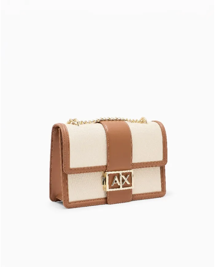 Armani Exchange Borsa a tracolla lino Beige/Cuoio